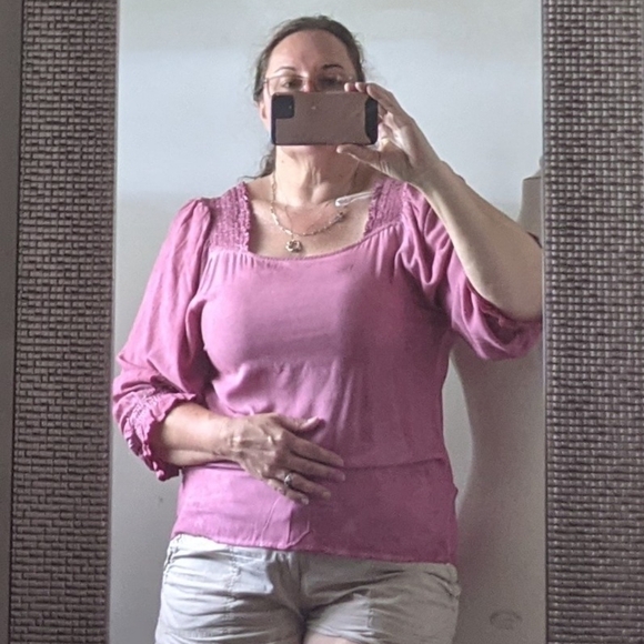 FLORAL and Ivy Pink Puff Sleeve Top Size L - Picture 9 of 9